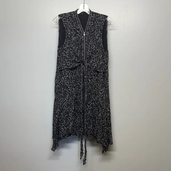 All Saints Black and Gray Flowing Animal Print Zip Midi Tie Dress - Picture 1 of 7